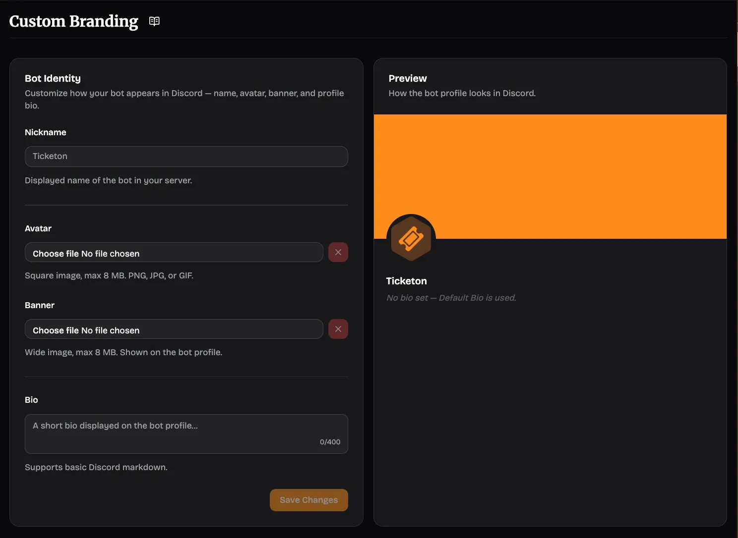 Custom Branding Config Page