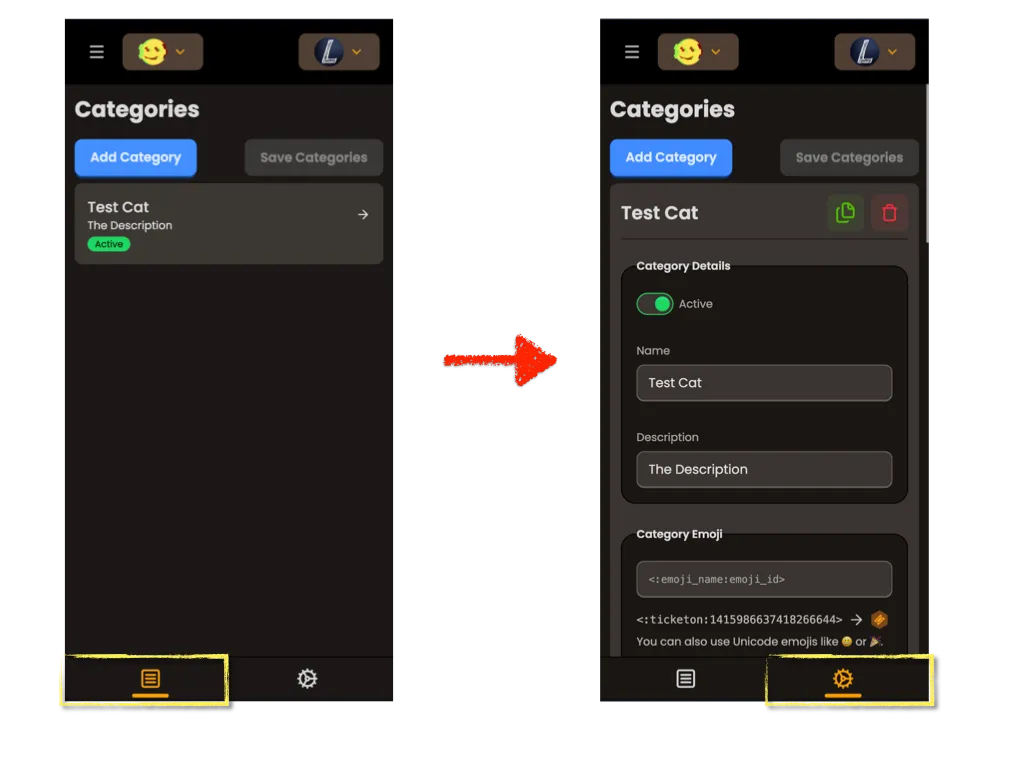 Ticketon Dashboard Category Settings Mobile Example