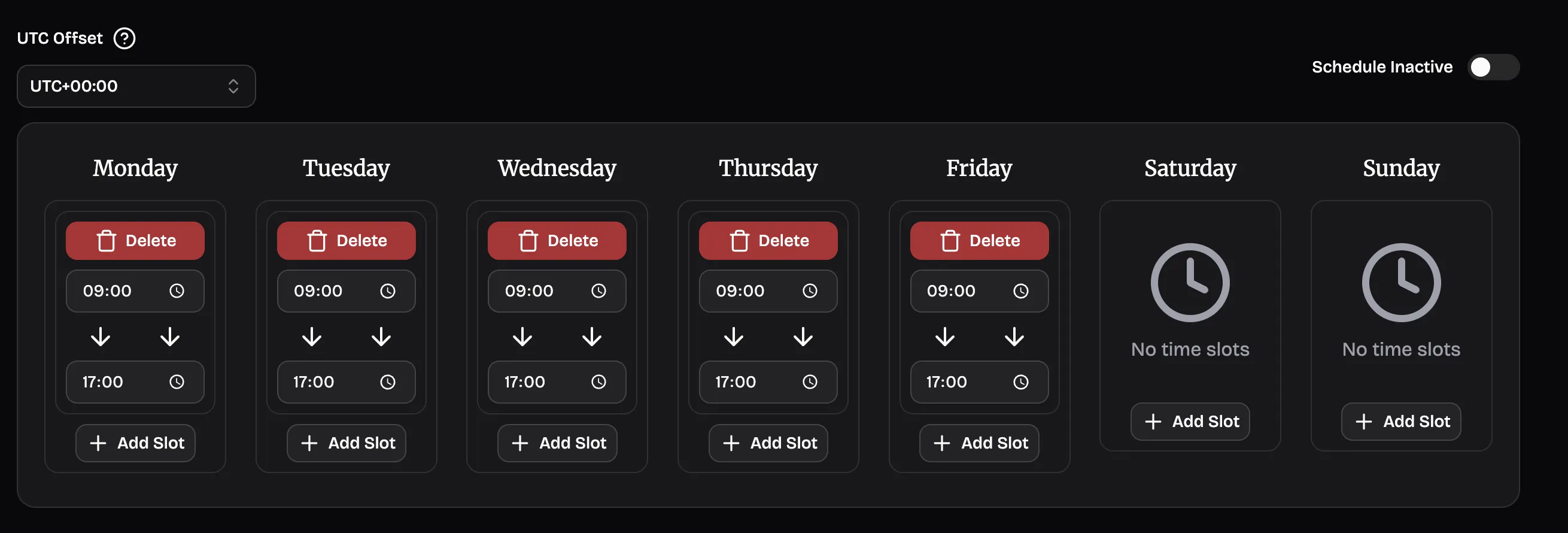 Standard business hours schedule
example