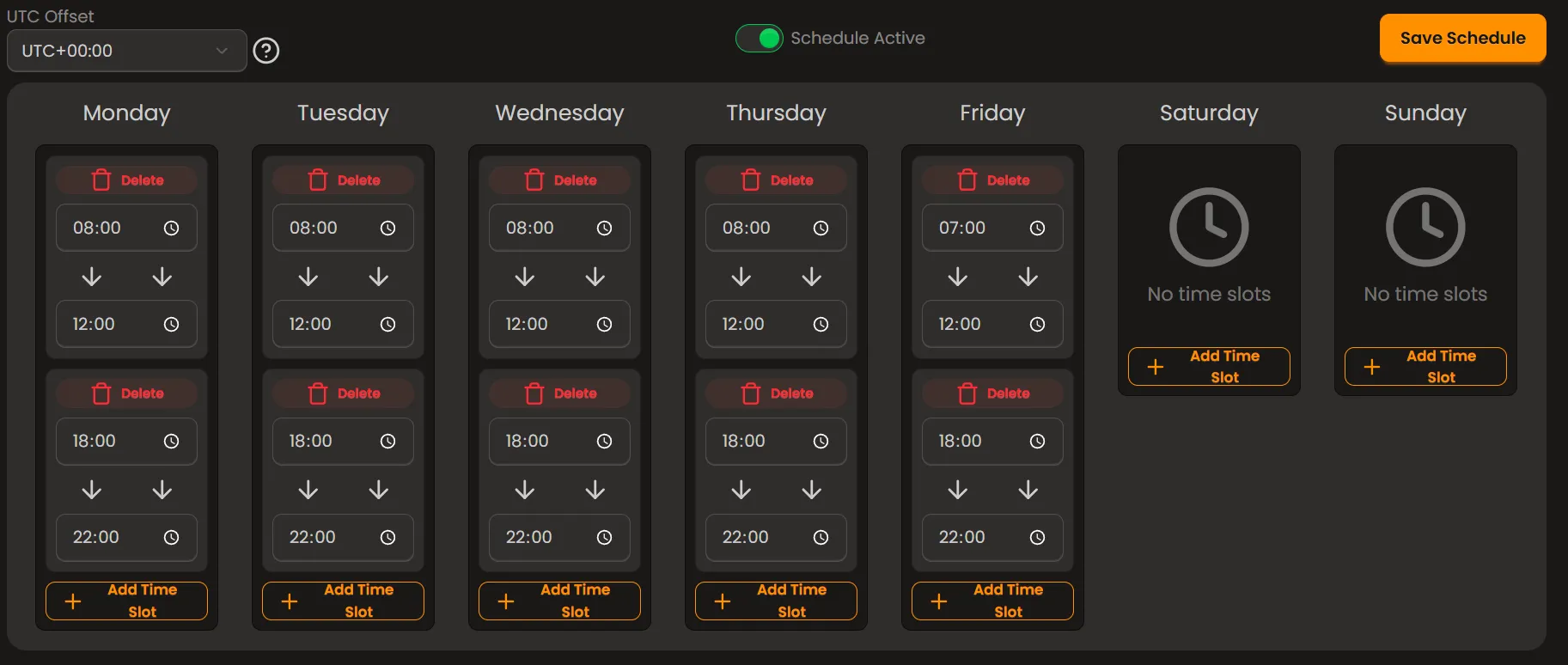 Split shift schedule
example