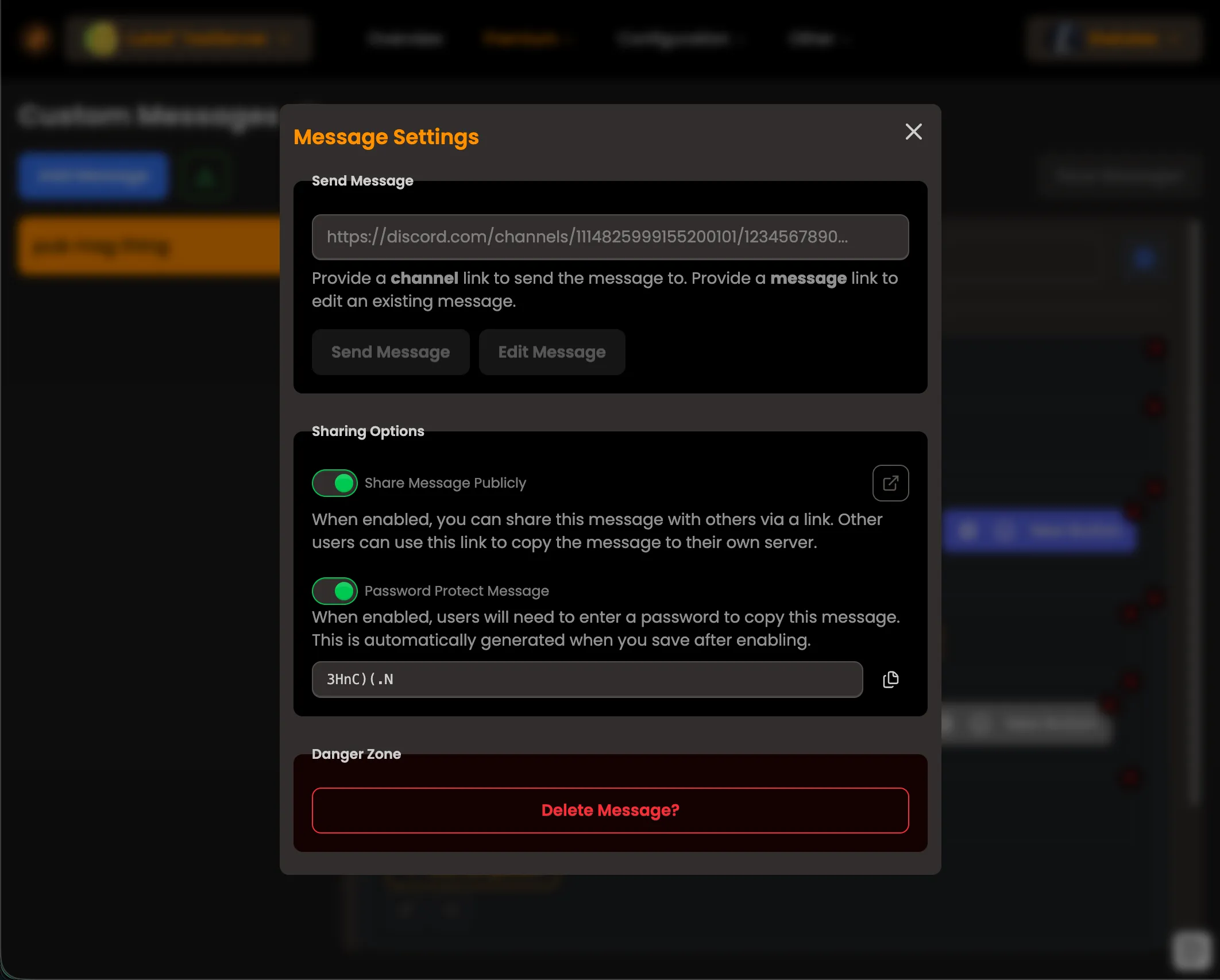 Message Settings
Modal
