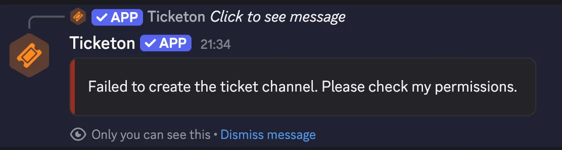 Missing Permissions Error
Example