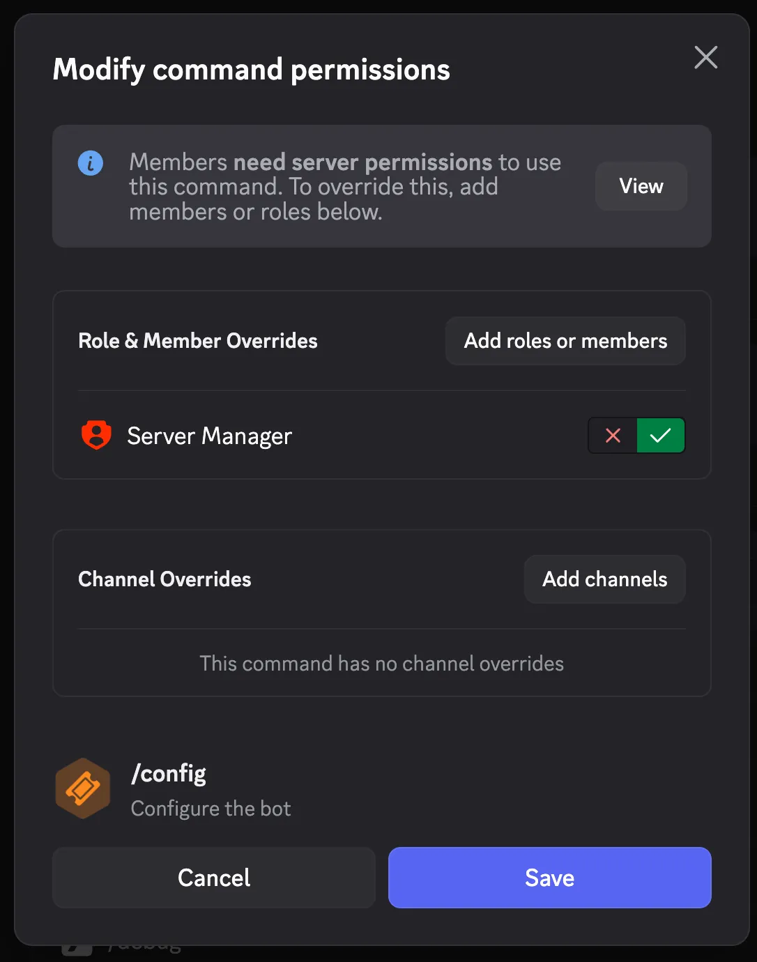 Overriding command permissions in
discord