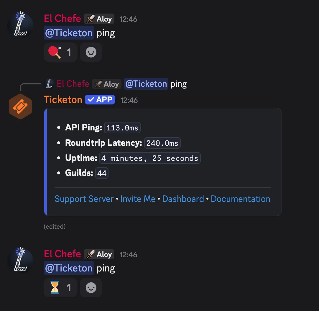 Ping Command on Cooldown
Example